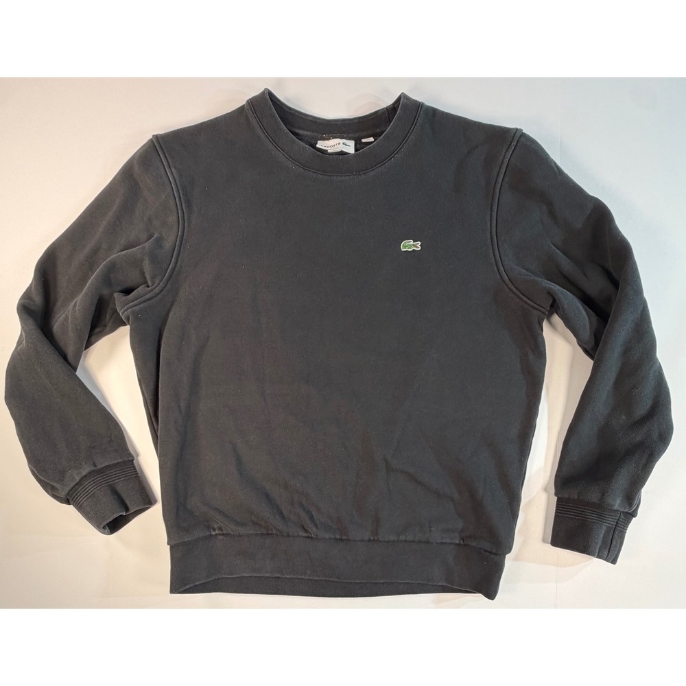 Lacoste Black Crewneck Sweatshirt with Green Croc Emblem